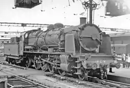 La 141 C 14 en gare du Mans le 17 juillet 1956.