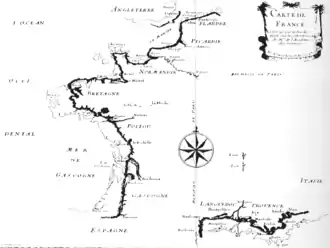 Carte du littoral français rectifiée par l'Académie Royale en 1692.