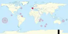 Carte administrative du monde entier, montrant la France en rouge.