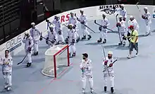 Joueurs de l'équipe de France en train d'effectuer un tour d'honneur après la finale de la Coupe du monde