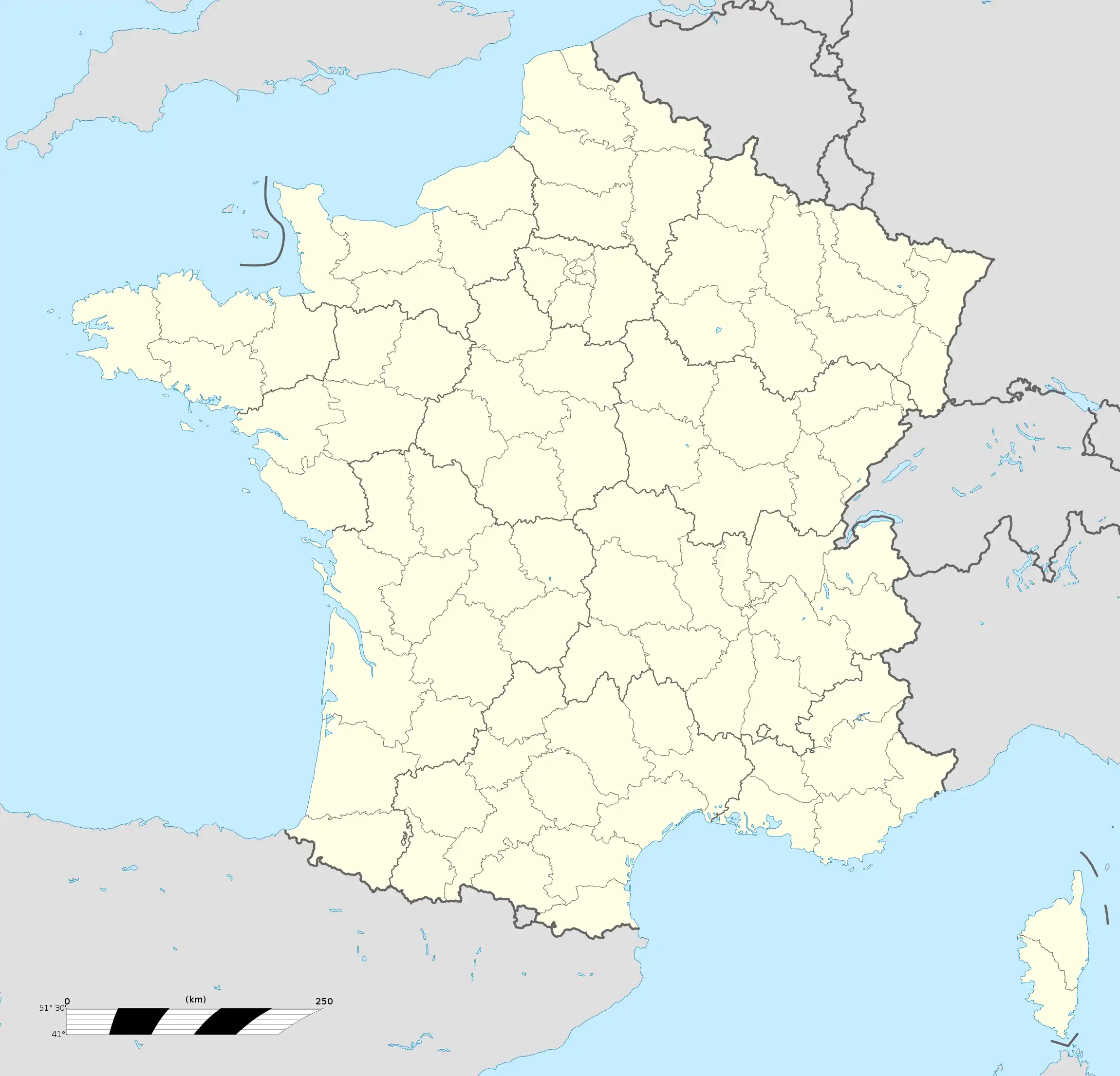 Carte administrative vierge de la France.