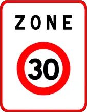 B30. Entrée d’une zone à vitesse limitée à 30 km/h.