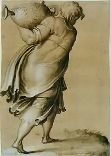 Figure vue de dos, portant une urne, Francesco Salviati, XVIe siècle.
