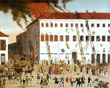 Feu mortel et rapide qui a réduit en cendres [...] l'ancien Rassemblement de NS do Parto (1789), au Museu do Açude, Rio de Janeiro.
