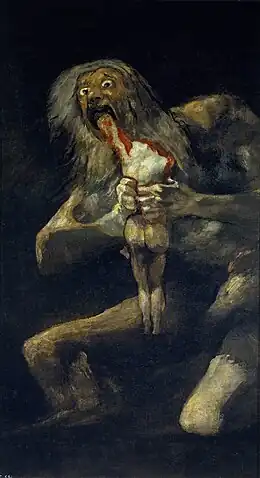 Peinture de Goya représentant le mythe de Saturne, le dieu dévorant ses enfants