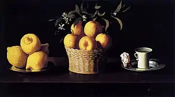 Zurbarán : Nature morte aux citrons et oranges avec une rose (1633)