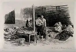 Blessés de la Guerre de 1870 à Villemontry, dessin d'Auguste André Lançon.