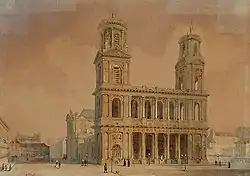 Vue de l'église Saint-Sulpice, Paris XIXe siècle, François-Étienne Villeret.