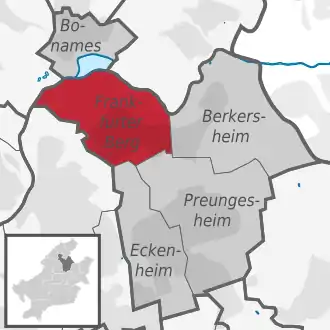 Carte situant le quartier (en rouge) au sein l'arrondissement (en gris foncé) et du reste de la ville (en gris clair)