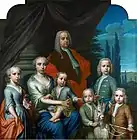 Portrait de Willem Philip Kops (1695-1756), marchand à Haarlem, avec son épouse et ses enfants. huile sur toile, 1738. Dimensions 148 cm sur 146,5 cm. Amsterdam, Rijksmuseum Amsterdam.