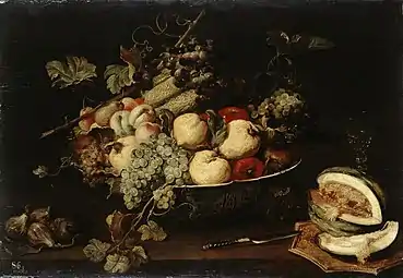 Frans Snyders – Fruits dans une coupe et melon en tranches