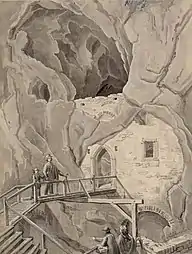 Grotte du château de Predjama, encre de Chine de Franz Kurz zum Thurn & Goldenstein, 1850.