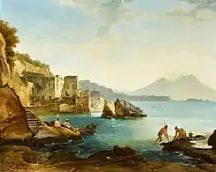 Vue de la baie de Naples avec des pêcheurs de poissons et de moules (1850).