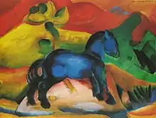 Das blaue Pferdchen (Le Cheval bleu), 1912, huile sur toile (58 × 73 cm), musée de la Sarre (Sarrebruck).