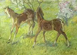 Poulains de printemps (Springende Fohlen), Franz Marc, 1909.