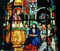 Un vitrail de la cathédrale représentant François de Sales rencontrant Jeanne de Chantal.