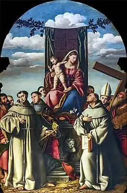 Madonna col Bambino in trono con santi francescani, Bernardino Licinio.