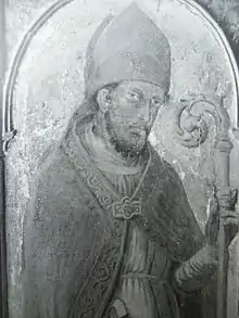 Saint évêque peint sur bois.