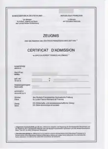 Certificat d'admission au baccalauréat franco-allemand