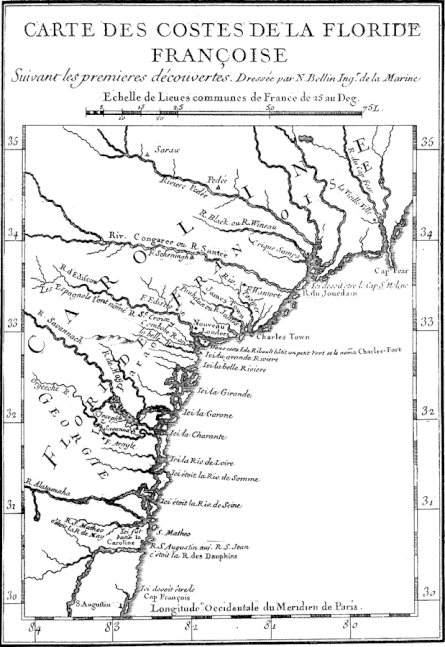 Carte côtière de la Floride française au XVIIe siècle