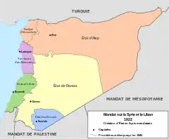 Mandat français en Syrie et au Liban issu de la zone bleue et de la zone arabe A.
