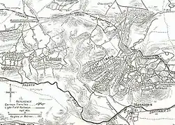 La Main et son réseau de tranchées sur une carte de septembre 1915.