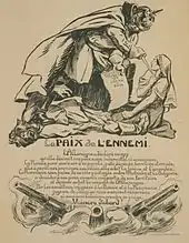 La Roumanie symbolisée par une femme (caricature de la Première Guerre mondiale).