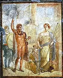 Mosaïque de Pompéi représentant Alexandre en tenue d'Arès et Stateira en tenue d'Aphrodite