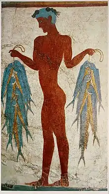 Fresque du jeune pêcheur aux coryphènes à Santorin (Civilisation minoenne, milieu du IIe millénaire av. J.-C.)