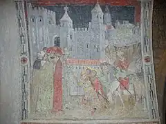 Fresque du XVe siècle de la collégiale Saint-Barnard de Romans-sur-Isère représentant la plus ancienne vue du palais des papes.