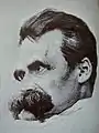 Gravure portrait de Friedrich Nietzsche d'après les photographies du peintre.