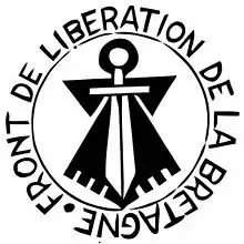 Logo circulaire noir et blanc, arborant au centre une hermine crénelée accompagnée d'un glaive, et le nom du FLB tout autour.
