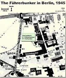 Carte de l'emplacement du Führerbunker dans le Berlin de 1945.