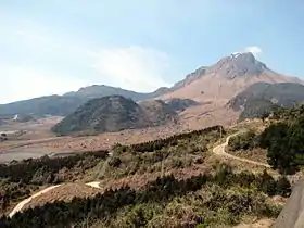 Vue du mont Unzen avec les dégâts de l'éruption de 1991 à 1995.