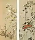 Fukae Roshū. Deux de six rouleaux verticaux sur le thème des saisons. Avant 1758