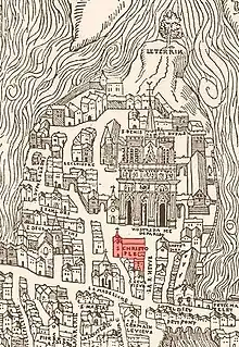 La cathédrale sur le plan de Truschet et Hoyau, dit plan de Bâle (1553).