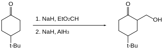 HydroxyméthylationHydroxyméthyle d'une cétone sur le carbone α.