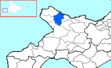 Carte bicolore montrant l'emplacement du district de Furubira dans la sous-préfecture de Shiribeshi.