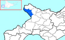 Carte bicolore montrant l'emplacement du district de Furū dans la sous-préfecture de Shiribeshi.