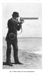 Otto Lund épaulant en 1882 à Naples le fusil photographique de Marey.