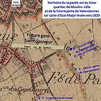 Environnement de la future porte de Valenciennes sur carte de 1820