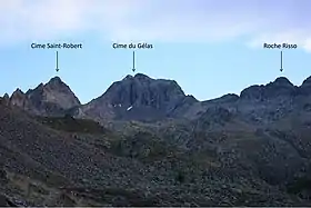 Cime Saint-Robert, cime du Gélas et Roche Risso, vus depuis le vallon de la Madone de Fenestre