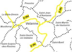 Communes limitrophes de Velanne