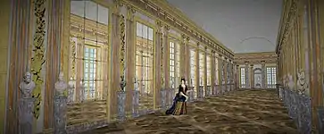 Restitution de la galerie du château créée par la Grande Mademoiselle (état Louvois avec les bustes).