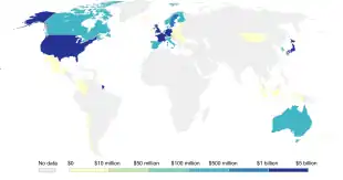 Carte montrant que les États-Unis, plusieurs pays européens et le Japon ont contribué à la majeure partie du Fonds vert pour le climat.