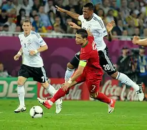 L'équipe d'Allemagne avec J.Boateng, face au Portugal de Cristiano Ronaldo, lors de  l'Euro 2012