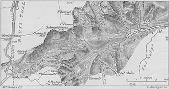 Croquis de la région autour du col de l'Oberalp, 1906.