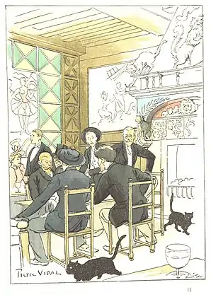 Au Chat noir, dessin de  Pierre Vidal (1849-1913) extrait de tableaux de Paris qui consomme