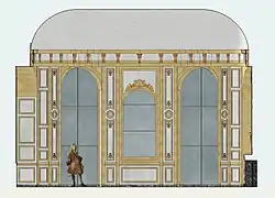 Restitution de la coupe de la paroi sud du Grand Cabinet Ovale de Meudon, vers 1705.