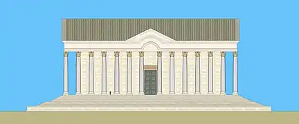 Proposition de restitution de l'élévation en longueur du Grand Temple d'Antioche sur l'Oronte